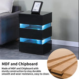 High Gloss LED Side Table, Modern Nightstands with 3 Drawer for Bedroom, Living Room, Black